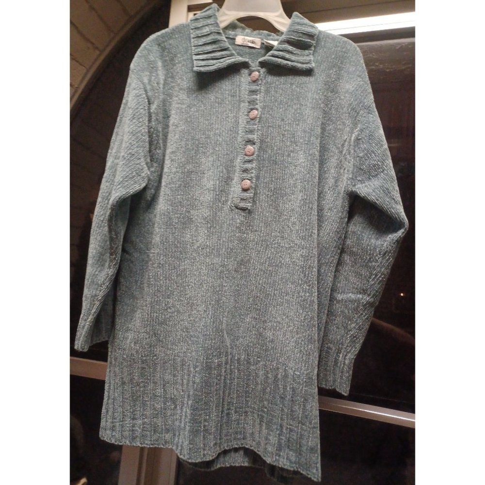 Elements Womens Sweater Half Button-Up Large Sea Green